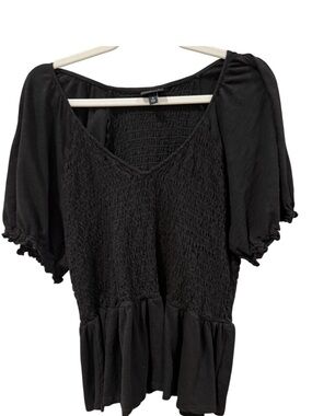 Torrid Size 3 3X Black Smocked Peplum Top Puff Short Sleeve V Neck